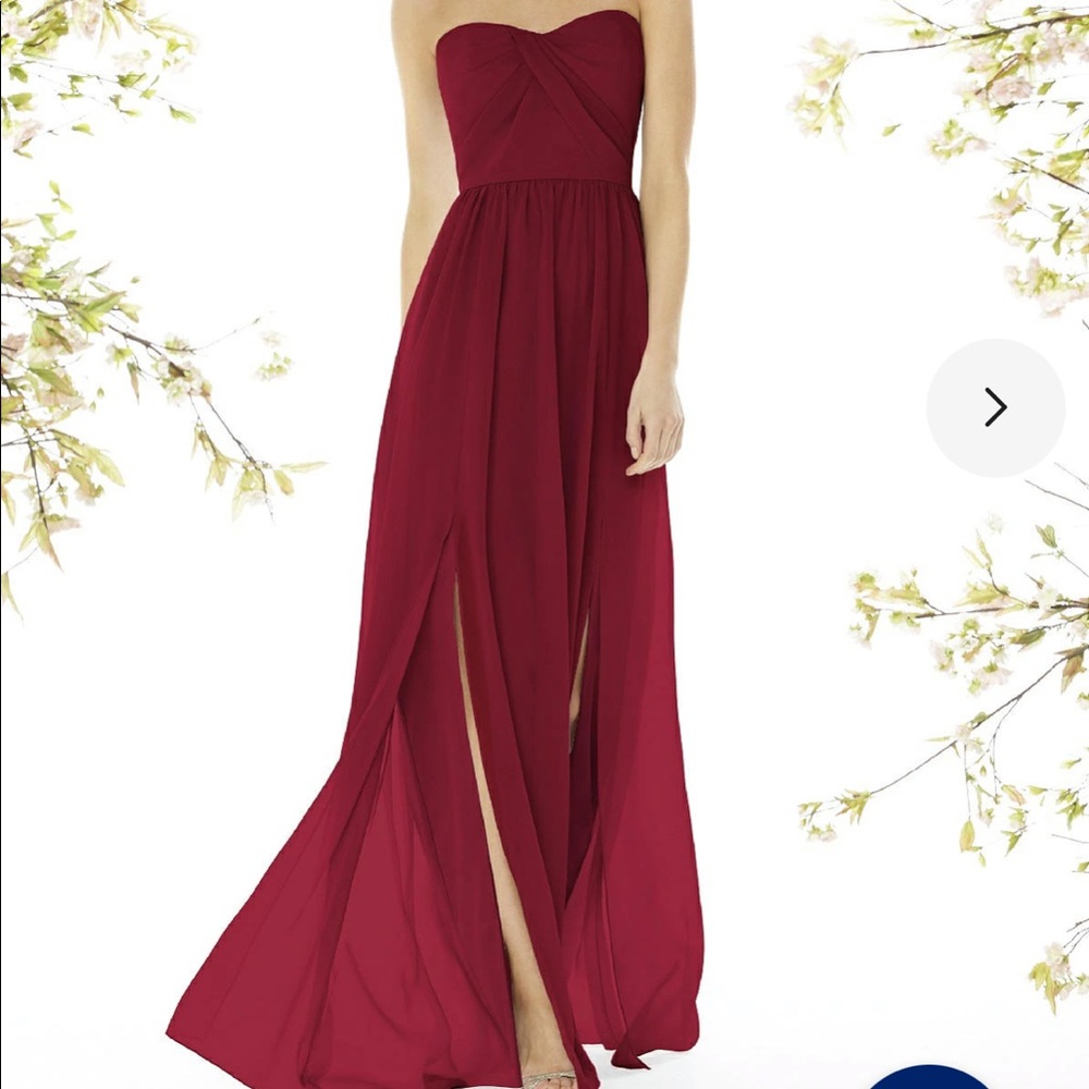 Burgundy strapless formal dress